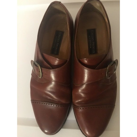 ITALIAN‎ PREMIER Nordstrom Brown Men’s Sz 9 1/2 D Monk Strap Leather Dress Shoes - Picture 1 of 10